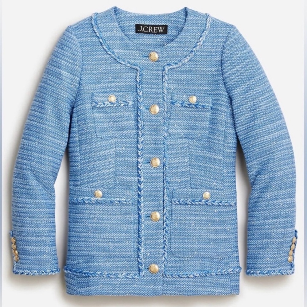 J. Crew Long Lady Jacket in Sparkling Blue Tweed w/ Matching T-shirt! Size 0 🩵